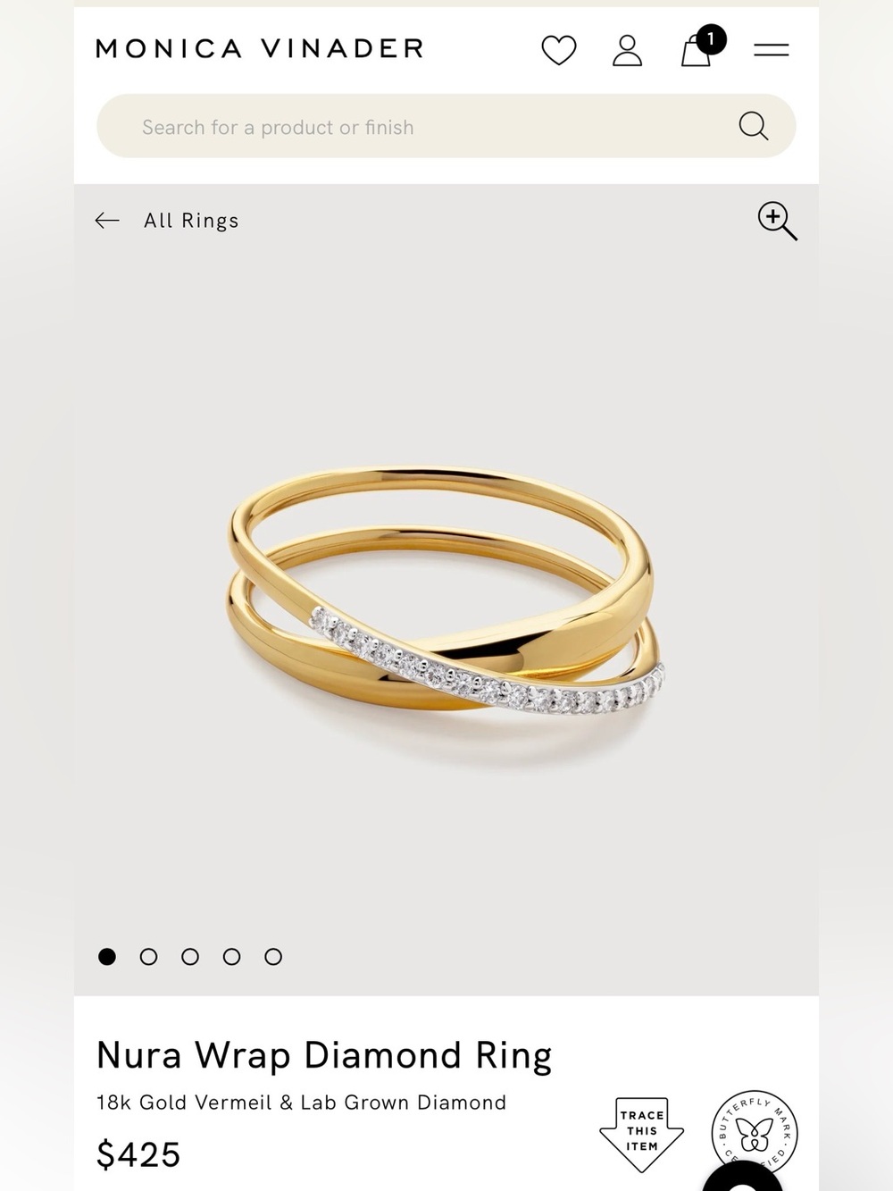 NWT MONICA VINADER Nura Wrap 18k Gold Vermeil & Diamond Ring